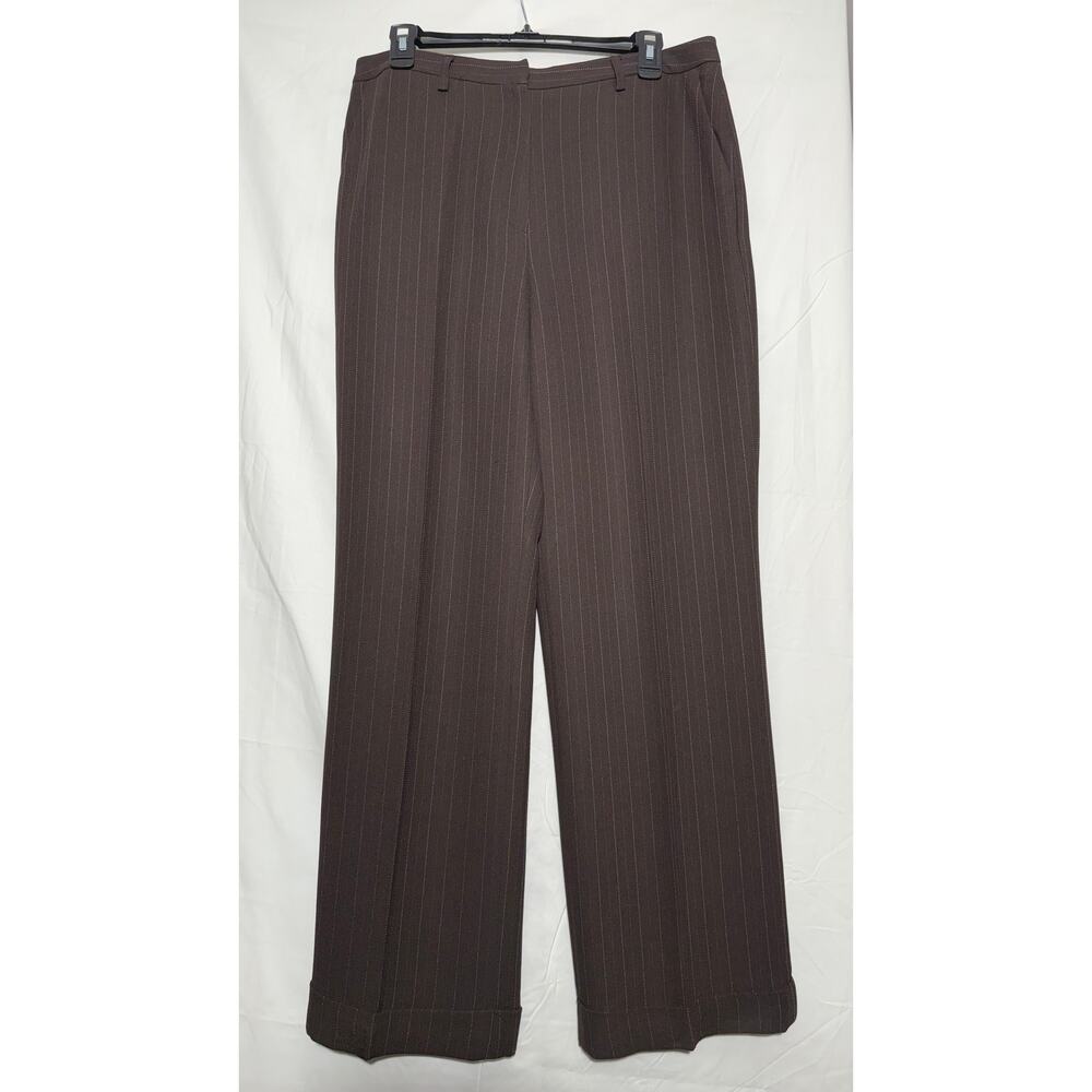Dress Pants Women 10 Brown Pinstripe Cuff Hem Trouser‎ Casual Corner